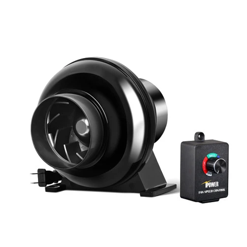 iPower 4 Inch 195 CFM Exhaust Inline Duct Vent Booster Blower with Variable Indoor Grow Tent Hydroponics Ventilation, Quiet, 4'' Fan with Speed Controller New, Black