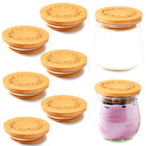 FLYPOKER Oui Yogurt Jar Lids 6-Piece Set Bamboo Sealed Airtight Storage Lids