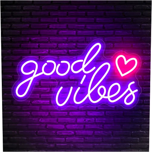 AKOLENM Good Vibes Neon Signs for Bedroom Wall Decor,Dimmable Neon Light Sign for Wedding Events, Bedroom, Birthday Party (purple-heart)