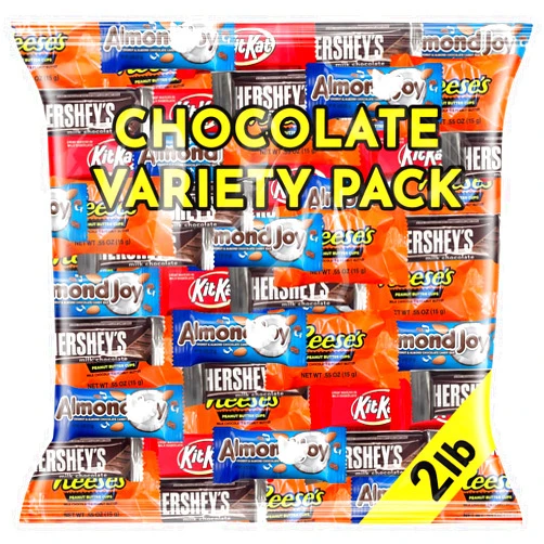 SUGADELIC Chocolate Candy Variety Pack – 2 LB Snack Size Mix – Mini Bars, Peanut Butter Cups, Almond & Wafer Chocolates – Individually Wrapped Bulk Party Candy – 60 Count