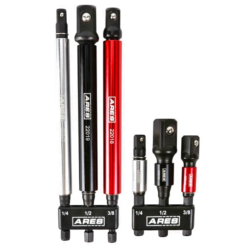 ARES 22013-6-Piece 3-Inch and 6-Inch Impact Grade Socket Adapter Set with Color Sleeve - Turns Impact Drill Drivers into High Speed Socket Drivers - 1/4-Inch, 3/8-Inch, and 1/2-Inch Drive