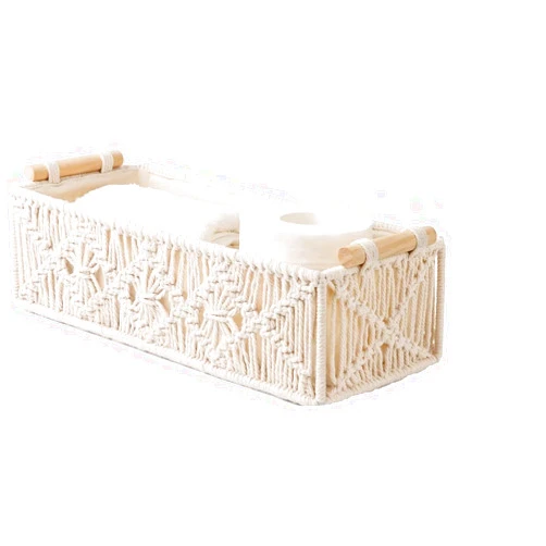 SlenyuBridal Macrame Storage Basket Boho Decor Baskets for Organizing Woven Decorative Basket for Countertop Toilet Paper Basket for Toilet Tank Top Shelf Basket with Handle for Bathroom Decor Nursery