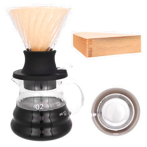Lorpect Pour Over Coffee Maker, V60 Drip Filter with On/Off Switch Silicone Glass Filter with 360 pcs V60 Paper Filter, Borosilicate Glass Coffee Cup, 20 oz/600ml Drip Coffee Brewer