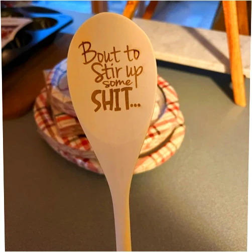 Generic Wooden Funny Spoons, Bout to Stir Up Some Shit Christmas Gift Funny Spoons, Engraved Wood Spoons Housewarming Present (1pc)