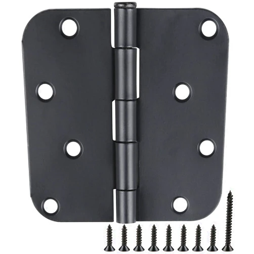 JIW 12 Pack Black Exterior Door Hinges 4 Inch Matte Black Door Hinges 4 Inch Black Hinges for Doors Rounded Edge 5/8