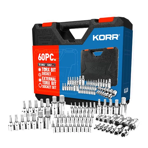 KORR Tools KSS008 60pc Torx Bit Socket and External Torx Socket Set