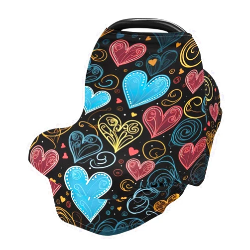 Kigai Colorful Heart Baby Car Seat Cover Soft Breathable Nursing Cover for Breastfeeding Multi-Use Stretchy Infant Car Seat Canopy Stroller Cover for Newborn Boy Girl