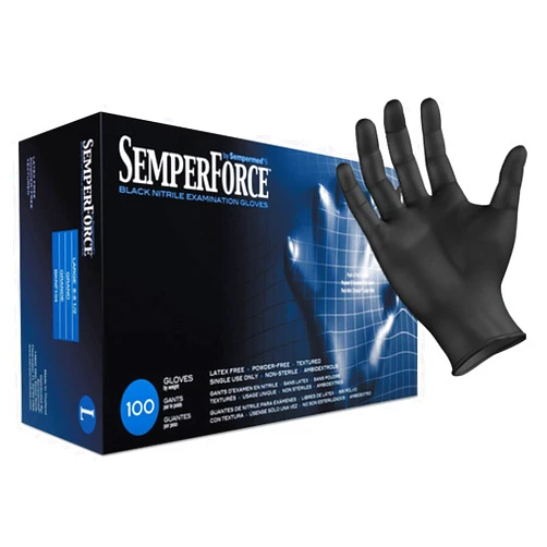 Sempermed BKNF104 SemperForce Nitrile Glove, 4 Mil, Powder-Free, Large, Black (Case of 1000)
