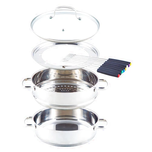 Nuwave 18/8 Stainless Steel Ultimate Cookware Set, Free of PTFE, PFOA, PFOS, Fondue Pot Set, Works On ALL Cooktops and Induction Cookers, Steamer Basket, Glass Lid & 8 Fondue Forks Included (Renewed)