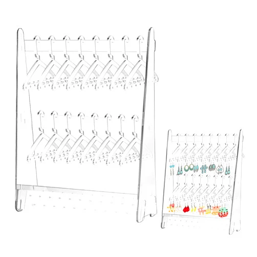 BBTO Earring Hangers Holder Organizer Mini Earring Necklace Coat Hanger Acrylic Rack Jewelry Stand Earring Display Stand for Women Ear Stud for Mother's Gift (Transparent)