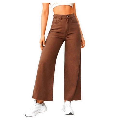 MakeMeChic Women's Denim Raw Wide Leg Trousers Straight Loose Baggy Y2K Jeans with Pocket