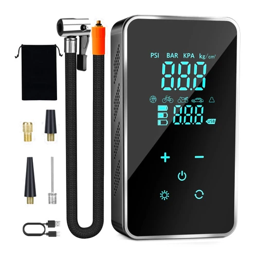 Lamfurart Tire Inflator Portable Air Compressor for Car Tires-Super Battery Air Pump 150 PSI- Tire Pump Electric with Touch Screen-Portable Tire Inflator with Gauge for Bike, Motocycle, Ball (Black Green)