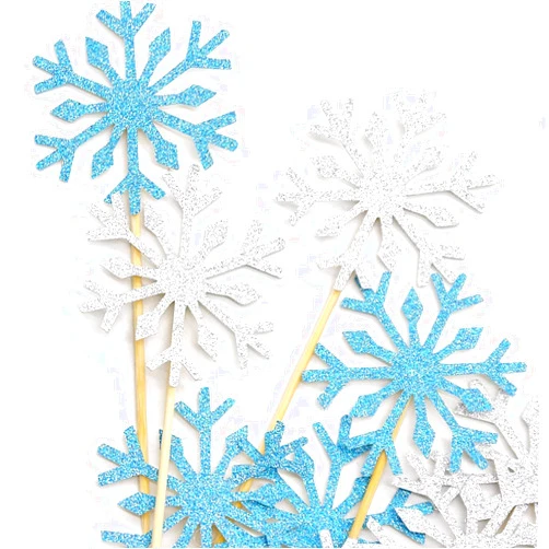 PartyWoo Frozen Cake Toppers, 20 pcs Snowflakes Cupcake Topper Set, Glitter Silver and Blue for Frozen Cake Winter Wonderland Birthday Party Decorations