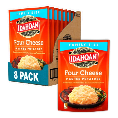 Idahoan Four Cheese Mashed Potatoes Family Size, 8 oz Pouch (Pack of 8)