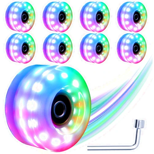 Tanzfrosch 8 Pack Roller Skate Wheels with Bearings Installed Quad Light Up Wheels for Double Row Skating and Skateboard 82A