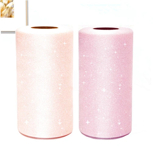 IONTACH Glitter Tulle Rolls 6 Inch by 50 Yards 2 Pack Light Pink and Blush Sparkle Fabric Ribbon for DIY Tutu Skirt Sewing Bow Wedding Decorations Craft Supplies