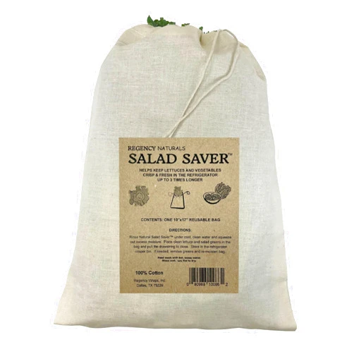 Regency Wraps Salad Saver, Reusable Drawstring Produce Bag for Storing Lettuce, Veggies and Fruit in the Refrigerator to keep fresh longer, 100% Cotton Kitchen Essential, 10 x 17 