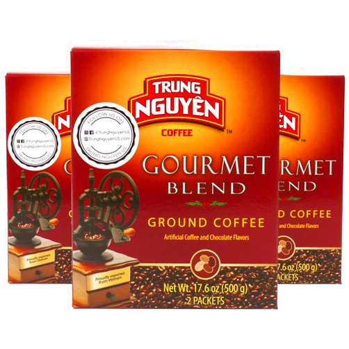 Trung Nguyen — Gourmet Blend — Roasted Ground Coffee Blend — Strong and Bold — Robusta, Arabica, Excelsa, & Catimor — Notes of Chocolate, Spices, & Fruit — Vietnamese Coffee 17.6oz (Pack of 3)