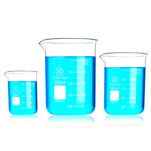 HUAOU Glass Beakers Set, 50ml 100ml 250ml Lab Glassware Beaker with Double Scale, Low Form 3.3 Boro Science Chemistry Measuring Beakers (3pcs)