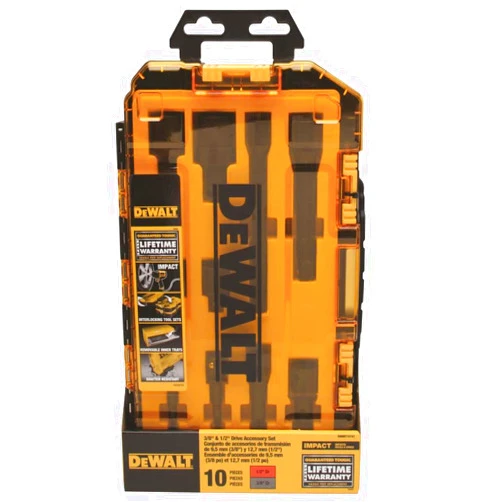 DEWALT Impact Driver Socket Set with Impact Extensions and Drill Adapters, Metric, 10-Piece, 3/8