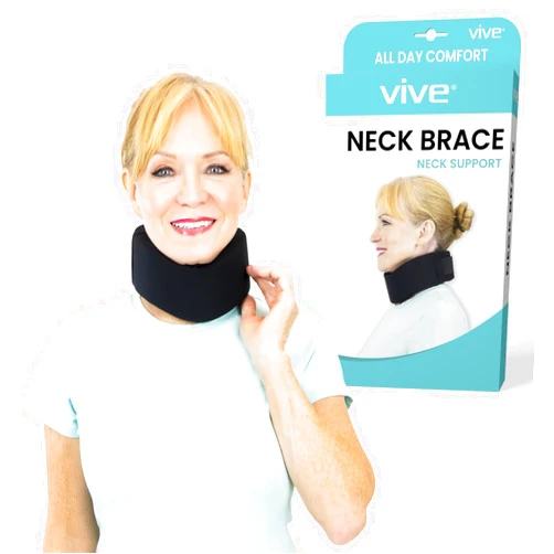 Vive Neck Brace Cervical Collar - Soft Foam for Neck Pain, Sleeping, Support for Women & Men - Universal Size Orthopedic Collar for Stiff & Pinched Nerve - Adjustable Wrap, Chin Contour (2.5