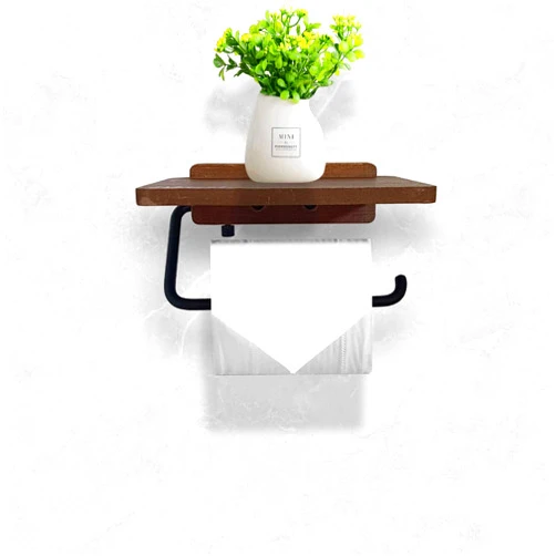 AIM & GGKK Toilet Paper Holder with Wood Shelf,Wooden Wall Mount Tissue Paper Roll Holder,Bathroom Accessories Decor for Home Apartment Restroom Essential