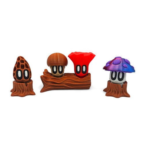 ZZ LIFE 7 Piece Mushroom Collectible Figurines – Posable Forest-Inspired Designs with Tree Log and Stump Display Base - Includes 4 Unique Mushroom Styles - Mystery Colors
