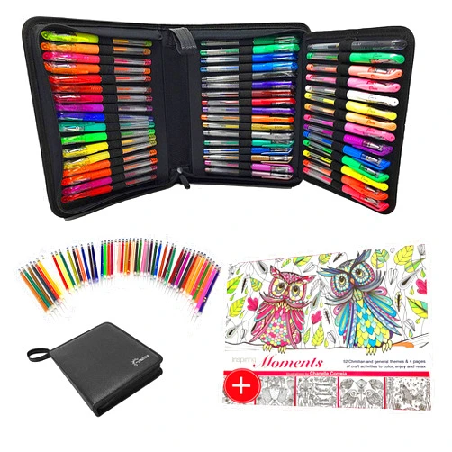 MyPALETTEUS 96 Color Artist Gel Pen Set Includes PU LEATHER CASE, COLORING BOOK AND 48 REFILLS, 48 Ink Gel Pens 24 Glitter 12 Metallic 12 Neon for Adult Coloring Books Drawing Doodling Crafts Journaling 48 Gel Pens 48 Refills & Coloring Book