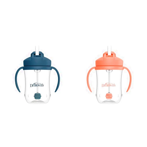 Dr. Brown's Milestones Baby’s First Straw Cup, Training Cup with Weighted Straw, Dark Blue, 6m Milestones Baby’s First Straw Cup, Training Cup with Weighted Straw, Coral, 6m+