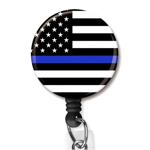 Yzkkbi Thin Blue Line Flag Retractable Badge Reel ID Card Badge Holder with Alligator Clip Name Badge Holder Office Employee Name Badge