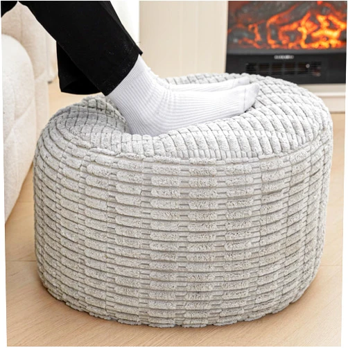 Asuprui Pouf Ottoman Stuffed Round Ottoman Foot Rest Foot Stool Poufs for Living Room Bean Bag Chair Storage Solution or Wedding (Light Gray Pouf with Filler)