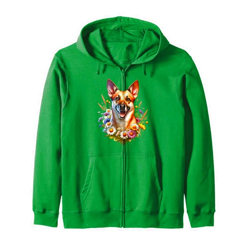 Doggies Unlimited Carolina Dog Summer Wildflowers Daisies Artwork Zip Hoodie