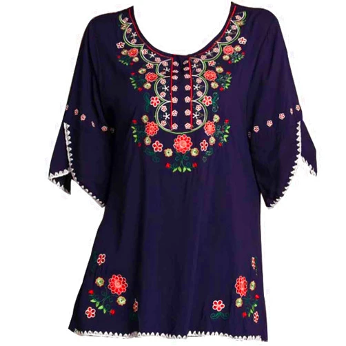 Ashir Aley Mexican Shirts Peasant Blouses Cotton Embroidered 3/4 Sleeve Bohemian Tops Boho Clothes for Women Summer Fiesta