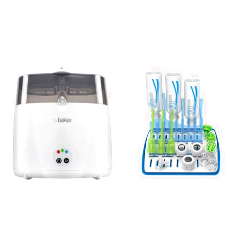 Dr. Brown's Dr. Brown’s Deluxe Electric Sterilizer for Baby Bottles and Other Baby Essentials & Dr. Brown’s Folding Baby Bottle Drying Rack for Easy Storage, Dry Nipples