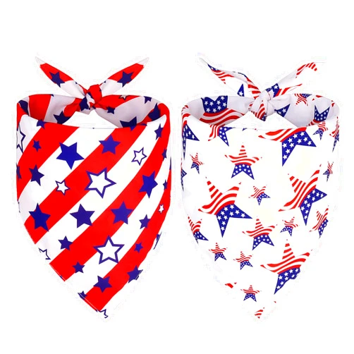 SZEE 4th of July Dog Bandanas 2 Pack, Triangle USA American Flag Bandana, Patriotic Bandanas for Dogs with Star Pattern, Reversible Fourth of July Dog Bandana for Independence Day(Large)