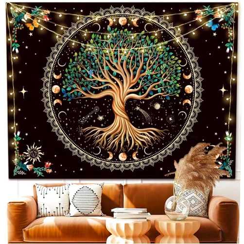 LANG XUAN Moon Phase Tree of Life Tapestry Nature Flower Plant Butterfly Tapestries Boho Mandala Spiritual Tapestry Aesthetic Wall Hanging for Home Decor Bedroom Living Room Dorm Decor (35.44