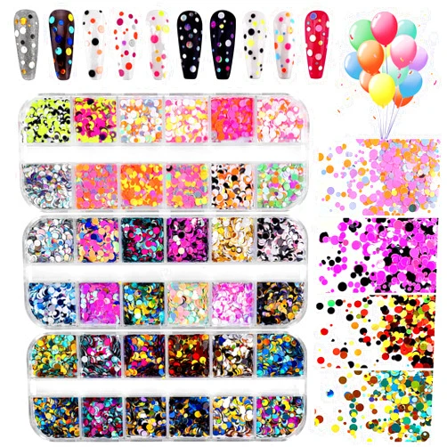Kalolary 36 Color Nail Sequins, Kalolary Nail Art Flake Nail Glitter Paillette Mixed Round Thin Shining, 3D Nail Art Stickers for Valentine's Day Nail Decoration DIY Makeup Resin Mold DIY
