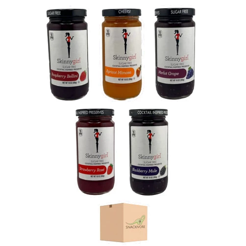 Snackivore Sugar Free Preserves and Jams Variety Pack of 5 Flavors- Blackberry Mule, Strawberry Rose, Apricot Mimosa, Merlot Grape, Raspberry Bellini Sugar Free Jelly By Snackivore.