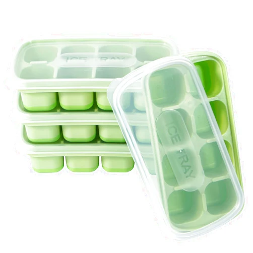 Yeeco Mini Ice Cube Trays 4 Packs, 5.6”×2.8”×1.4” Small Ice Cube Tray, Silicone Ice Cube Trays with Lid 8 Cubes, Easy-release Ice Cube Trays for Mini Fridge, Cocktails, Whiskey, Beverages,Green