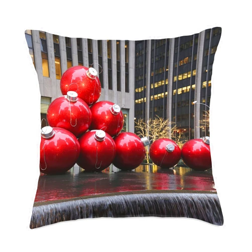 NYC travel souvenir gifts by Christine aka stine1 NYC Huge Red Christmas Ball Ornaments Xmas Decorations Throw Pillow, 18x18, Multicolor