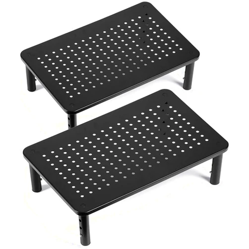 LOTEYIKE TV/Monitor Riser Desktop Stand, Flat Screen, Sturdy Metal Laptop Computer Shelf for Printer, iMac, 3 Height Adjustable PC with Mesh Platform , 2 Pack