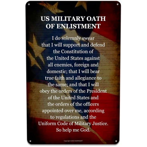 MATou Memorial Day Decor Military Oath of Enlistment - Patriotic American Flag Decor, Decoration Independence Day Spring 8x6 in Tin Sign Home Decor Home Art Metal Signs Wall Art Wall Decor Poster
