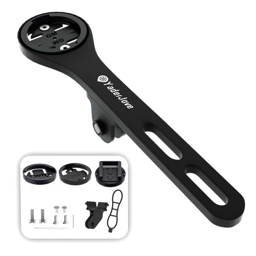 YaderJove Bike Computer Mount - Out Front Mounts for Road Bikes Integrated Handlebar, Aluminium Alloy GPS Computer Combo Mount & GoPro Full Range