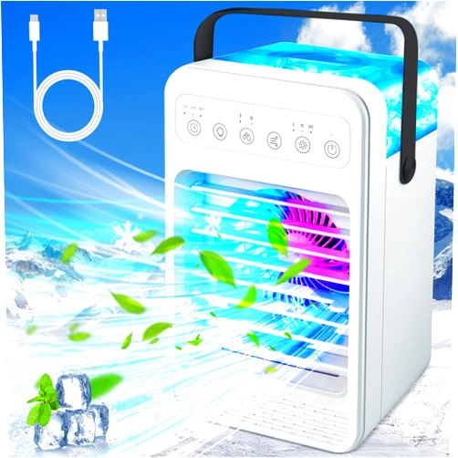 HeaBoom Portable Air Conditioners Fan, Touch Screen Evaporative Air Cooler Humidifier, USB Personal Mini Air Conditioner - 4 Speeds 2 Cool Mists & 3 Timers Desktop Cooling Fan for Room Camping Car Office
