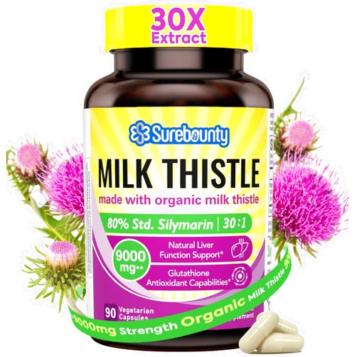 Surebounty Milk Thistle, 50X Concentrated Seed Extract, 80% Silymarin, Liver Support Cleanse Detox, Fatty Liver Supplements, Non-GMO, No Gluten & Soy, 90 Veggie Caps, 3 Month Supply