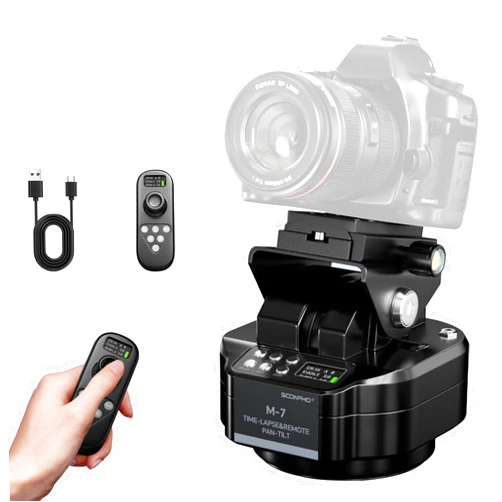 Soonpho M7 Motorized Rotating Panoramic Tripod Head for Time Lapse Remote Control 360° Pan Tilt Head for DSLR Cameras, Camcorders, Tripod