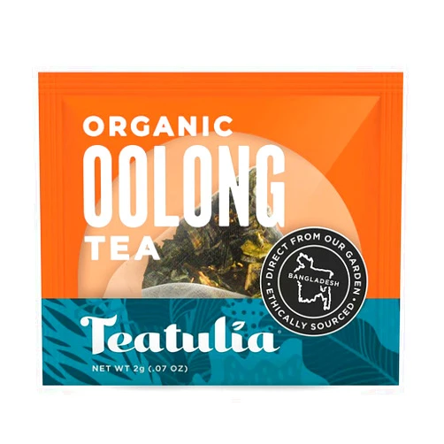 Teatulia Organic Oolong Tea Bags (50 Wrapped Pyramid Sachet Teabags) Sustainably Grown in Bangladesh