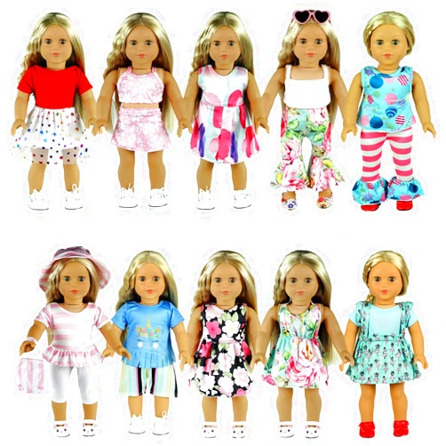 ReeRaa 20 pcs 18 inch Doll Clothes and Accessories for American 18 inch Girl Doll Clothes Gift Including 10 Complete Sets of Clothing
