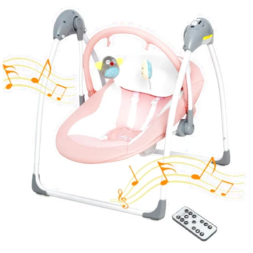 INFANS Baby Swing for Infants, Compact Portable Baby Electric Rocker for Newborn with 5 Speed Natural Sway Music Timing 2 Toys Remote Control, Easy Fold, 0-6 Months Boy Girl