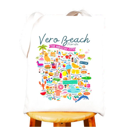 WZMPA Florida Vero Beach Travel Tote Bag Vero Beach Holiday Merch Vero Beach Themed Grocery Bag Vero Beach Souvenir Gift